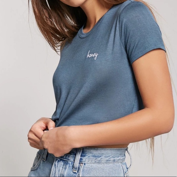Honey Cropped Patch Tee Teal - Picture 1 of 5